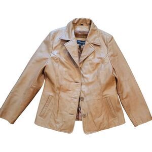 Marcia Jacket Women's Large Tan Leather Zip Out Lining Warm All Weather